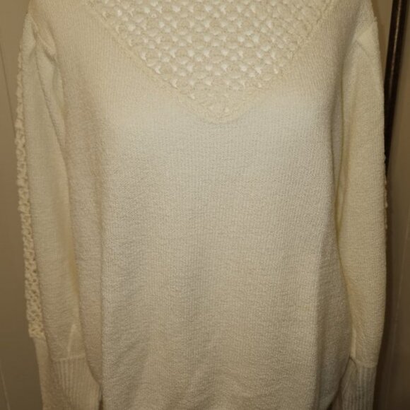 BROWNSTONE STUDIO White Open Weave Knit Sweater Ladies L - Picture 4 of 6
